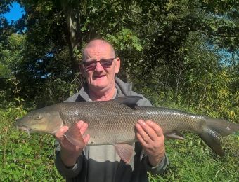8lb barbel caught on Chorizo from the second meadow by Trevor Hiles, October 2016.